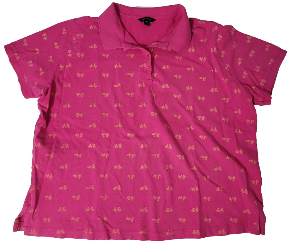 Lands End Womens 2X 20W 22W Pink Bicycle Print Baumwolle Polo Shirt Short Sleeve